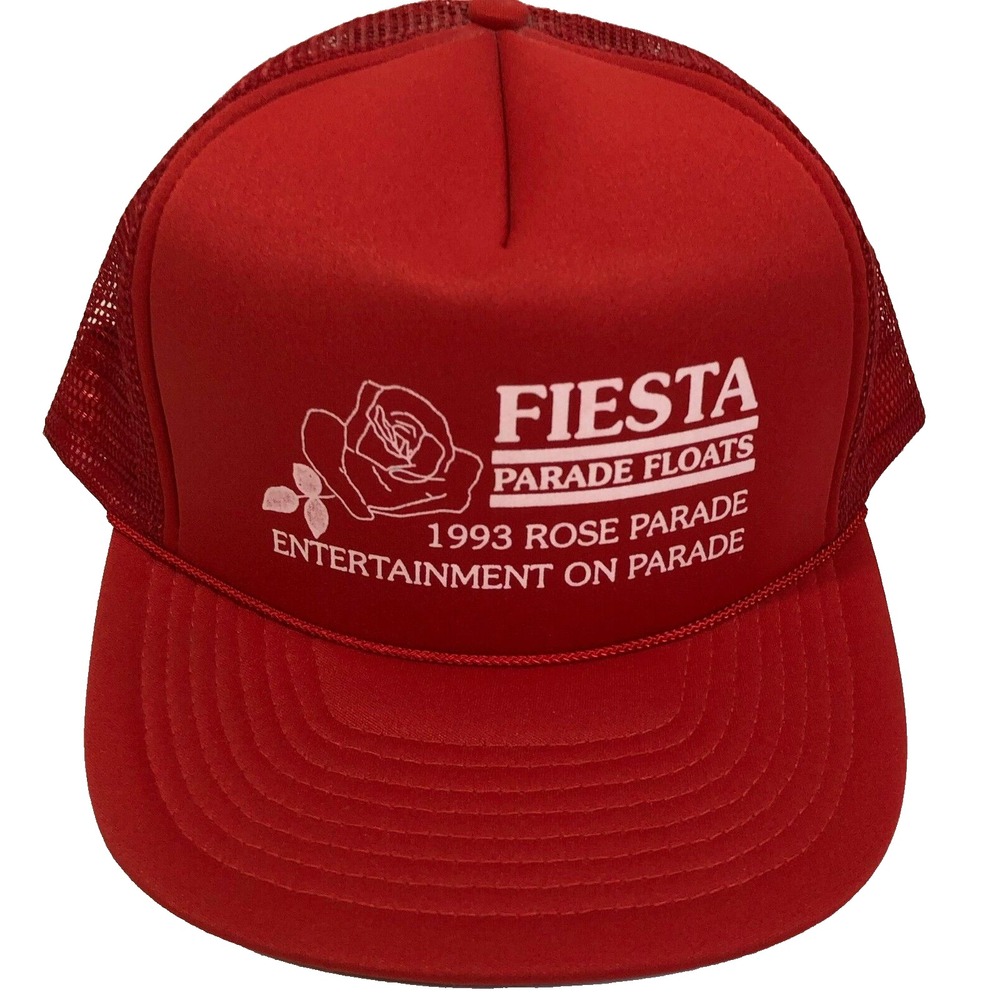 Vtg Fiesta Parade Floats Red Trucker Hat 1993 ROSE PARADE Mesh Snapback Ball Cap